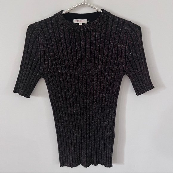 DemyLee Black & Rose Gold Stretchy Ribbed Wool Blend Knit Top |Size Small| - Picture 1 of 4